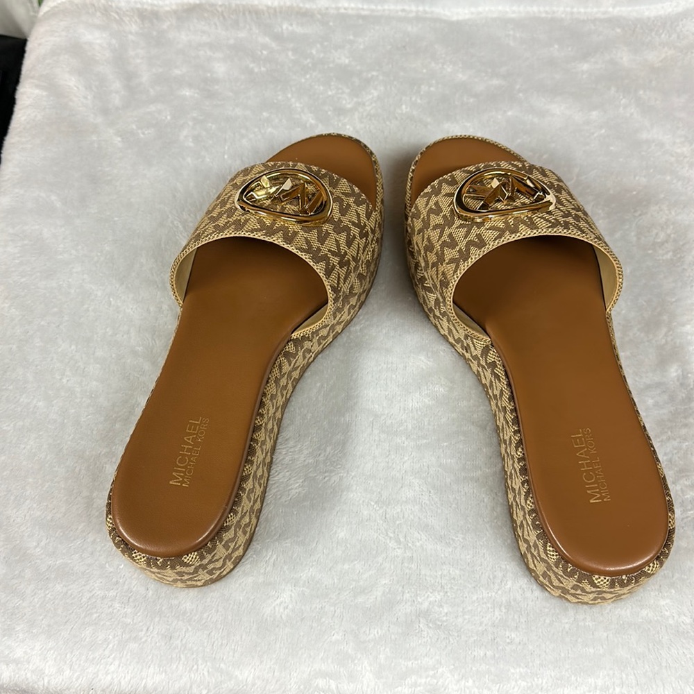 michael michael kors sadler mk logo jacquard wedges